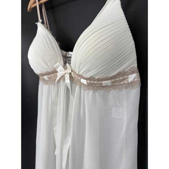 Linea Donatella Women's Sheer Babydoll Lingerie L Ivory Lace Trim Chemise - Picture 2 of 9